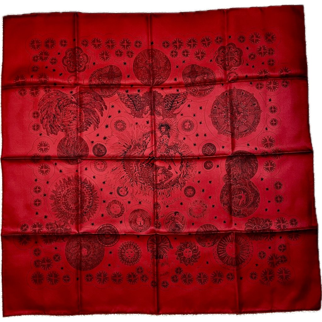 *New* Extremely Rare Vintage 1994 Red Hermes Le Roy Soleil Silk Scarf